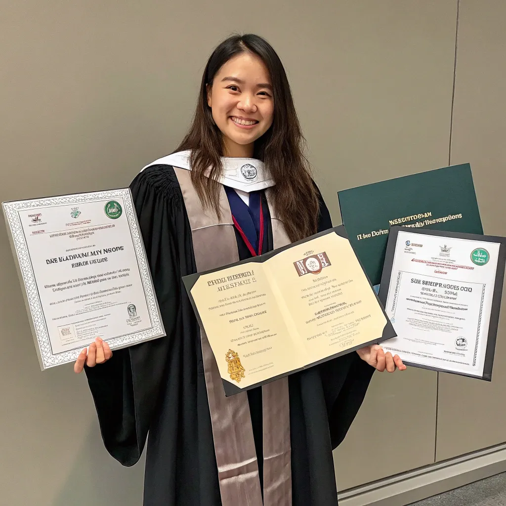 Sophia Lee with her academic accolades